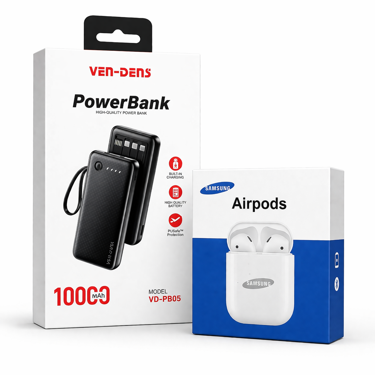 Ven-Dens Power Bank cable and Samsung Airpods