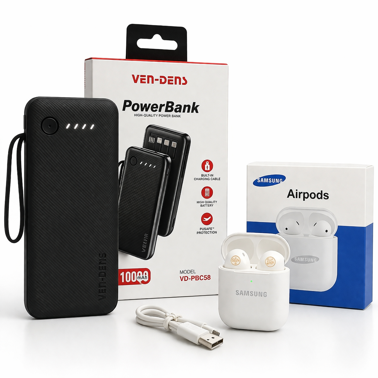 Ven-Dens Power Bank cable and Samsung Airpods thumbnail 3